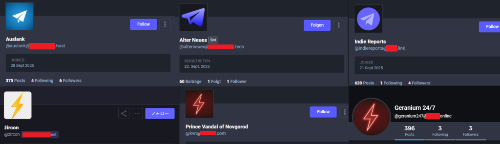 Screenshot of some of the accounts identified as part of the spam network